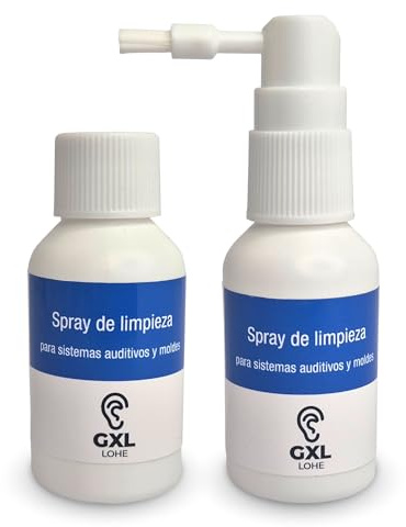 Reinigungsspray mit Bürste und Nachfüllpackung für Hörgeräte, Ohrmuscheln, Otoplastiken und Schläuche. 60 ml Reinigungsspray für Hörgeräte und Zubehör. Marke: GXL LOHE