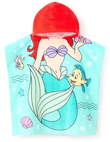 Disney Store Arielle Kapuzenstrandtuch, weiche Baumwolle, H120xW60cm | Weiche, saugfähige Baumwolle mit bunten Meeresdetails und Fabius; Kapuze für Pool, Strand oder Bad