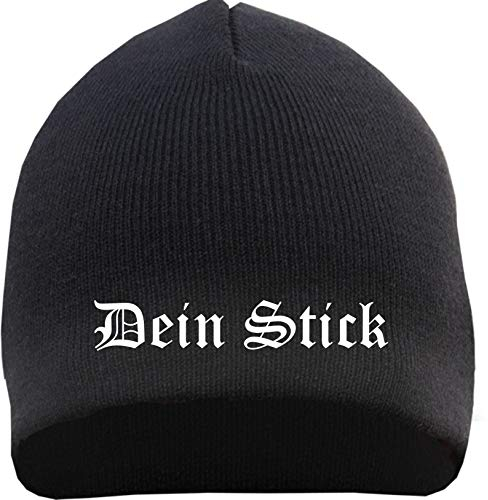 HB_Druck Beanie mit Wunschtext - Altdeutsch - Bestickt - Mütze Strickmütze Stickfarbe: Weiss