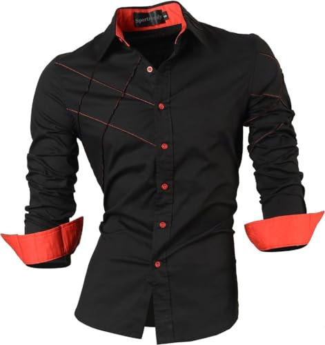 Sportrendy Men Casual Slim Long Sleeve Button Down Dress Shirt JZS044 Black XL