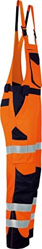 Vizwell Warnschutz-Latzhose Arbeitslatzhose Signal + Gratis Werkzeugtasche Leuchtorange-Marine Gr.42-68 (50)