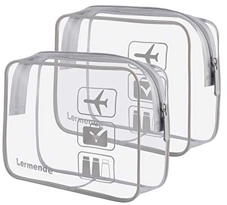 2 Stück Lermende Reise Kulturbeutel Transparente Kulturtasche,TSA-geprüft Kosmetiktasche,Flüssigkeiten Beutel Handgepäck Transparente Tasche,Reisebeutel Flugzeug 1 Liter