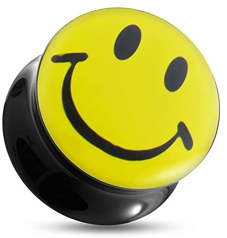 Monster Piercing 5/8''-16MM Smiley-Gesicht-Logo Schwarz Acryl Doppel Ausgestellte Messgerät Ohr-Stecker