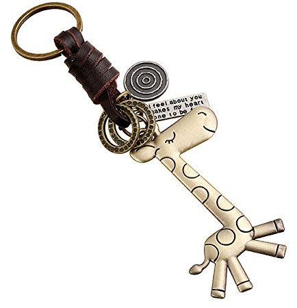 Boowhol - Porte-clés créatif pour hommes et femmes - Cadeau en alliage - Jolie girafe vintage - Tricot en cuir de vachette, bronze, 15cm