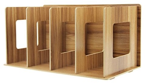 RUIXIB Abnehmbar Holz Schreibtisch Organizer Stehsammler Archivsammle DIY Buchablagen mit 4 Fächer Katalogsammler für Bücher Ordner Zeitschriften Notizbücher CD Halter