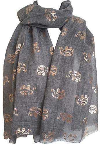 GlamLondon Damen Schal Elefant Print Glitzer Rose Gold Gr. 42, Grau dunkel
