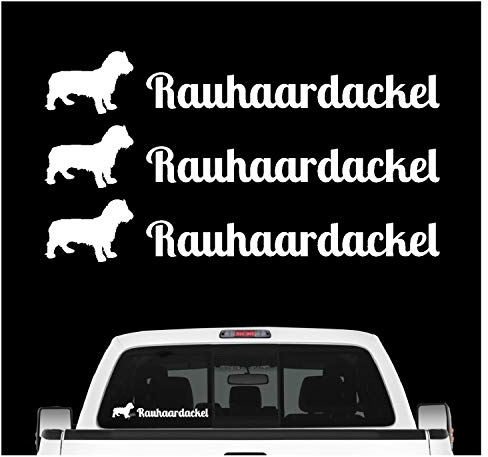 siviwonder Rauhaardackel Dackel Aufkleber 3er Set Hundeaufkleber Hundemotiv Hund Folie Farbe Weiss, Größe 10cm