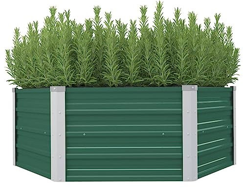vidaXL Letto di Coltura Rialzato Cura Piante Orto da Balcone Bordo Arrotondato Elegante Fiori Vaso Fioriera 129x129x46 cm in Acciaio Zincato Verde