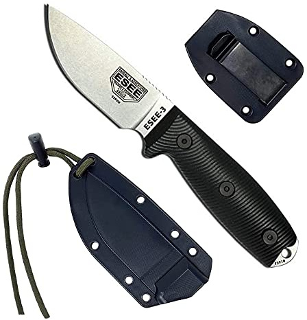 ESEE-3 S35V cuchilla, vaina negra (mango negro G-10 3D).