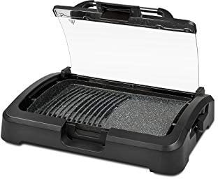 G3 Ferrari G10129 Gratella XL Bistecchiera, 2200 W, Regolazione temperatura, Coperchio per cottura protetta, Raccogli grasso, Piastra a doppio utilizzo, Nero