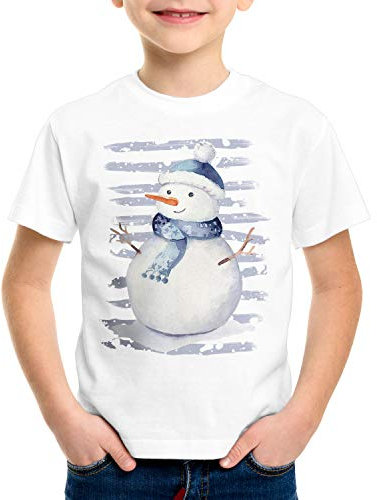 style3 Schneemann T-Shirt für Kinder Winter Urlaub Weihnachten, Größe:128