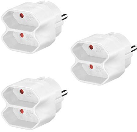 3X Steckdosenadapter | 2 Fach | Mehrfachstecker Stromadapter Adapter Verteiler Eurostecker Buchse | 2X Schutzkontaktbuchse | Weiß | 3 Stück