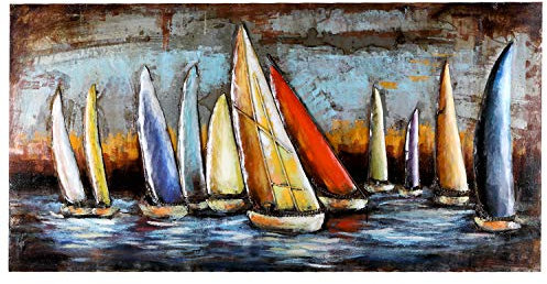 Metallbild Segelregatta 3D Bild 140x70 cm Wandbild Relief Unikat Segelboot Motiv handgefertigt