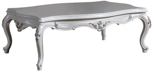 Casa Padrino Luxus Barock Couchtisch Weiß/Silber 125 x 85 x H. 47 cm - Rechteckiger Massivholz Wohnzimmertisch - Prunkvolle Barock Möbel