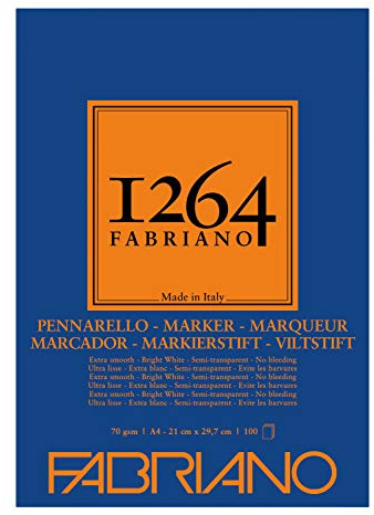 Honsell 19100640 - Fabriano Marker Layoutblock 1264, 70 g/qm, DIN A4, 100 Blatt extra weißes, halbtransparentes Papier, für Marker auf Alkohol-, Lösungsmittel- und Wasserbasis