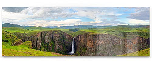 Eindrucksvolles XXL Panorama Acrylglasverbund-Bild, 8mm stark, 150x50cm Wasserfall Maletsunyane als Wandbild. Das Glasbild setzt Ihr Wohnzimmer, Esszimmer oder Schlafzimmer perfekt in Szene
