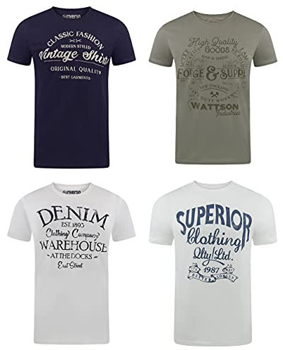 riverso Tshirt Herren Baumwolle Regular Fit RIVLeon 4er Set Pack Rundhals Kurzarm Sommer Tee Shirt Print, Größe:S, Farbe:Farbmix 25