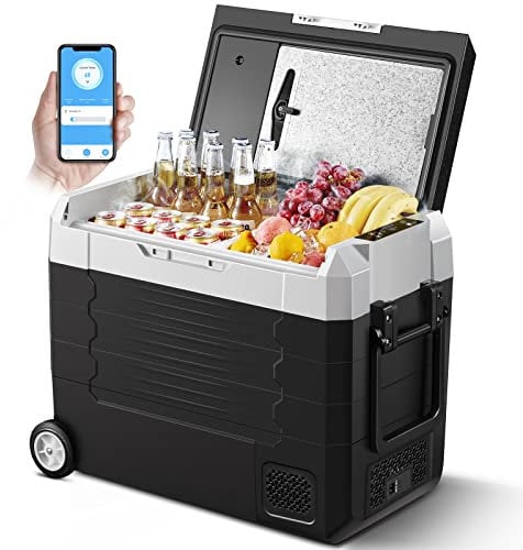 AAOBOSI Kompressor Kühlbox,Auto kühlschrank 55L, kühlbox für die Lagerung von Getränke und Essen,-20℃-20℃,12/24V für Auto,Elektrische Kühlbox mit APP-Steuerung und LED-Touch-Bedienung