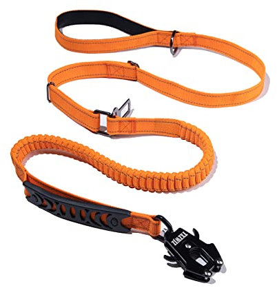 Taktische Hundeleine, Bungee-Frosch-Clip, verstellbare Hundeleine, strapazierfähig, mit Auto-Sicherheitsgurt, gepolstertem Griff und reflektierenden Fäden, für mittelgroße und große Hunde, 12,2 cm,