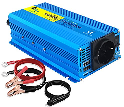 Cantonape 1000W KFZ Reiner Sinus Spannungswandler-Auto Wechselrichter 24v auf 230v Umwandler-Inverter Konverter mit 1 EU Steckdose und 2 USB-Port - Spitzenleistung 2000 Watt