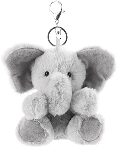 Apricot Lamb–Süßer gefüllter Elefant Schlüsselanhänger 10 cm – Elefant Kuscheltieranhänger mit Schlüsselring, Schlüsselbund & Schlüsselhalter– Elephant Schultütenanhänger(grau)