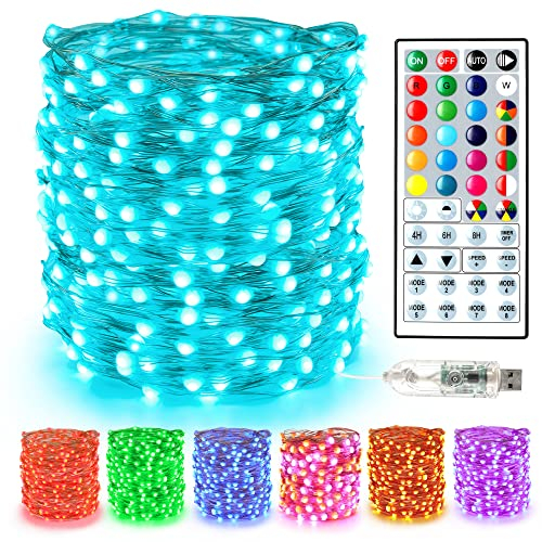 BrizLabs Weihnachten Lichterkette Innen, 10M 100 LED USB Kupferdraht Bunt Farbwechsel Halloween RGB mit 44 Tasten Fernbedienung & Timer für Zimmer Außen Hochzeit Party Deko