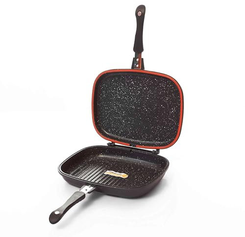 Müller Kitchen Sartén doble MK-3001, antiadherente de granito de mármol alemán de aluminio fundido a presión, sin PFOA, resistencia a los arañazos, 32 cm, color negro