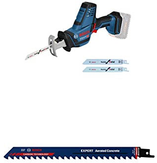 Bosch Professional 18V System GSA 18 V-LI C (Schnitttiefe 200 mm) + 1x Expert ‘Aerated Concrete’ S 1141 HM Säbelsägeblatt (für Porenbeton, Länge 225 mm, Zubehör Säbelsäge)