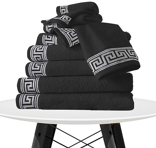 FAIRWAYUK 8-Piece Towels Bale Set for Bathroom, Premium Quality Water Absorbent Towel Gift Sets, 100% Egyptian Cotton, 4x Face 2x Hand 2x Bath Towels, Greek Charcoal