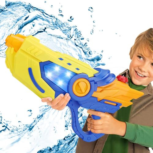 COO11 800ML Electric Water Pistol Gun for Kids, Automatic Water Gun Toy with LED Lights, Rechargeable Battery, 10–30ft Shooting Range, Outdoor Water Blaster for Boys and Girls Ages 3+ (Yellow)