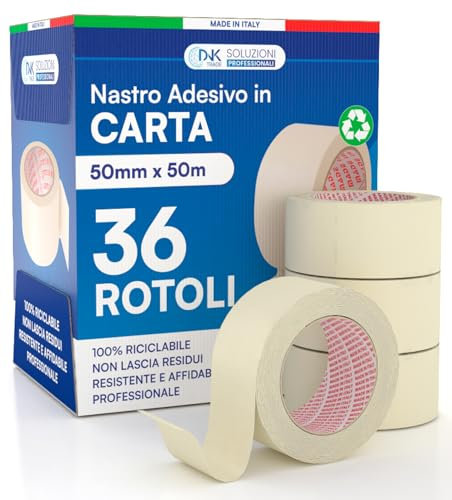 DNK TRADE Nastro Carta 36 pezzi 50x50 - Nastro Adesivo di Carta per Pittura, Imbiancatura e Mascheratura (50x50)