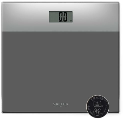 Salter 9206 SVSV3R elektronische Personenwaage - digitale badzimmerwaage, Personen Körperwaage mit LCD Display, Treten Sie auf, 180 kg maximale Kapazität, Gewichtswaage aus glas, silber/grau