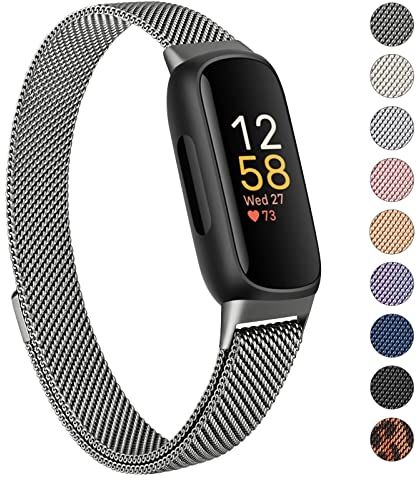Vancle Armband kompatibel mit Fitbit Inspire 3 Armbänder für Damen und Herren, Edelstahl Mesh Loop Verstellbares Armband Ersatzband (Space Grey)