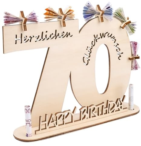 ENLACE Holzschild Gästebuch, 70 Geburtstag Mann Frau Deko, Holz Schild Gästebuch mit Ständer und 5 Holzpentagramme Deko Geburtstagsgeschenk, Geburtstag Deko für Frauen & Männer