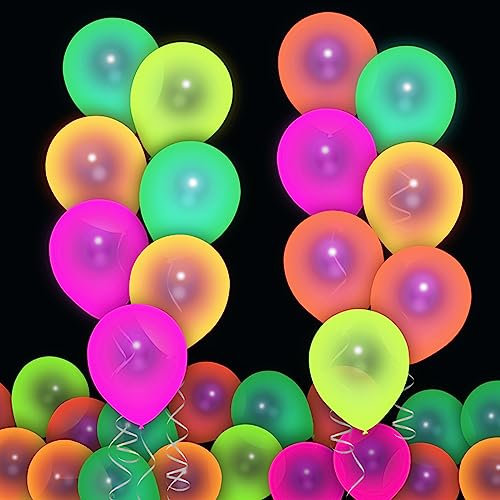 COLOFALLA 50 Stück Neon Luftballons UV Leuchtende Luftballons 5 Farben Bunt Neon Geburtstag Ballons Party Deko für Geburtstag JGA Allerheiligen Karneval Club