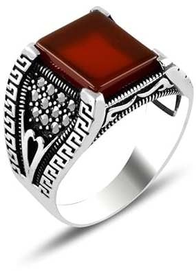Herrenring aus 925 Sterlingsilber & Acht Markasit Stein Ring Massiver Siegelring Markazit Akik Gr: 63 Geschenk für Männer Geschenkidee für Vatertag Geburtstag
