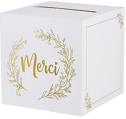 Boîte à Cartes de Mariage en Papier Blanc Boîtes à Cadeaux Boîte aux Lettres Merci Tirelire Decorative pour Réception de Mariage Fête d’anniversaire Graduation Baptême Douche de Bébé
