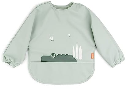 Done by Deer Ärmeltaschen Lätzchen Croco Grün – Weich wasserdicht Baby Bib mit praktische elastische Bündchen an den Ärmeln und verstellbar Verschluss, OEKO-TEX® - 100% Polyester/PU Beschichtung