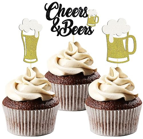 Pack of 24 Glitter Oktoberfest Cupcake Toppers, Beer Festival Party Picks, German Beer Festival Cake Decoration for Bavarian Party Dessert