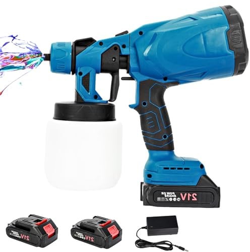 Cordless Paint Sprayer, 600W Powerful Fence Paint Sprayer with 21V Battery and3 Spray Patterns, 100-200ml/min Decking and Fence Paint
