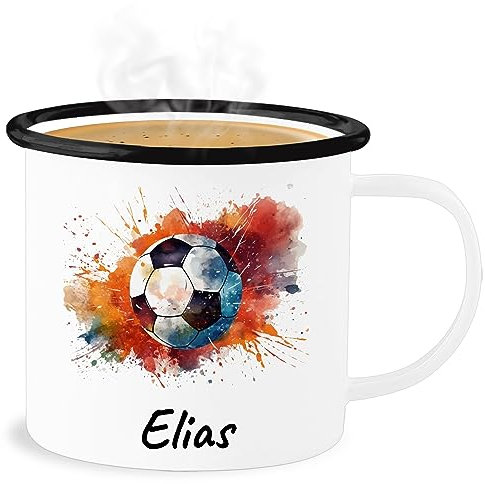 Emaille Becher Blechbecher - Fußball Geschenk Fußballer I Geschenkidee Fußballfan I Fußballerin Geschenk - 300 ml - Weiß Schwarz - personalisierte tasse fussball geschenke+für+fußballfans