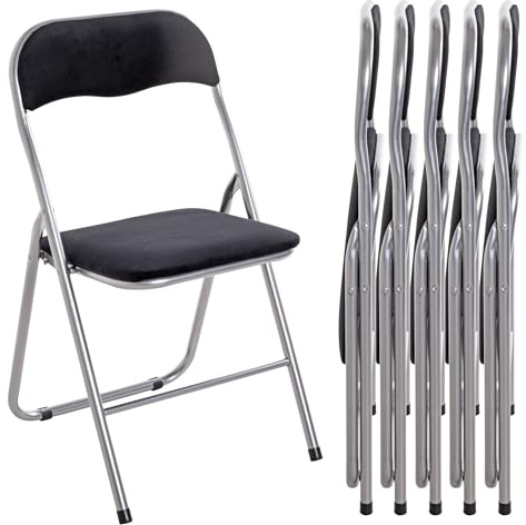 HAKU Klappstuhl gepolstert 6er Set Klappstühle bequem alufarben, schwarz, Metall, Samtgewebe Rücken- und Sitzpolsterung - Maße: B 45 x H 81 x T 45 cm, Style: Modern