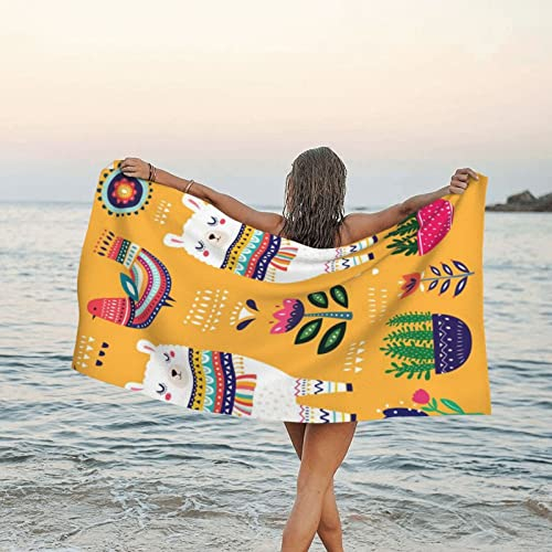 Mikrofaser-Badetuch mit Cartoon-Alpaka-Motiv, 70 x 140 cm, ultrafein, schnell trocknend, saugfähiges Reisehandtuch