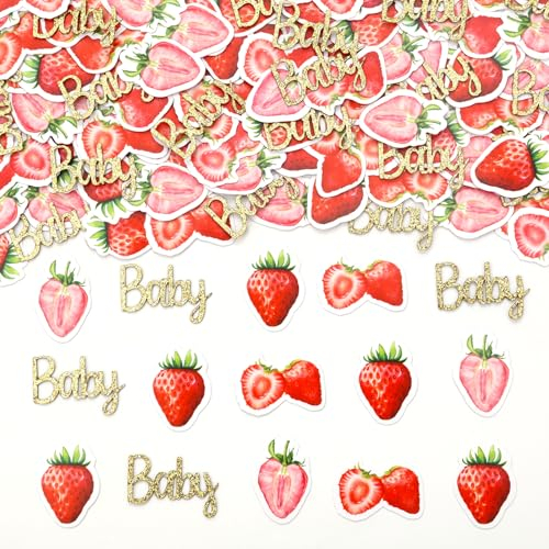 Fangleland 200 Stück Erdbeer-Konfetti – Obst-Thema, Glitzer, rosa Karton, Tischstreuung, Dessert-Tischdekoration, Babyparty-Dekorationen