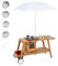 HOMASIS Kinderküche Outdoor mit Sonnenschirm & Rollen, Spielküche inkl. Küchenzubehör, Essenswagen aus Holz, Matschküche Küchenset Gartenküche für Kinder ab 3 Jahren (Weiß)