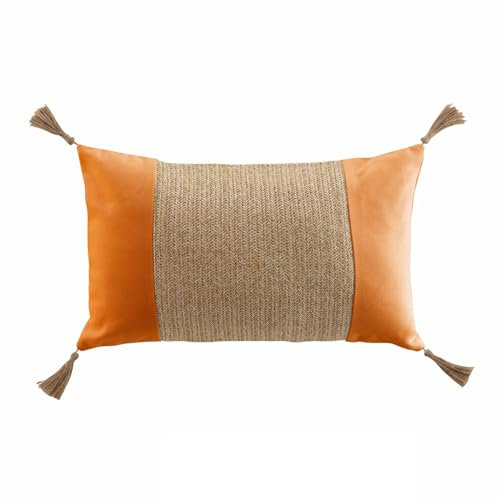 MACOSA U1611675 Kissen 30 x 50 cm Terracotta Bast Baumwolle mit Reißverschluss Quasten inkl. Füllung Sofakissen modern Dekokissen Zierkissen