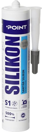 Silikon Bad Dichtmasse POINT Professionelles Silikon 300 ml. Silbergrau Wasserdichtes Sanitärsilikon