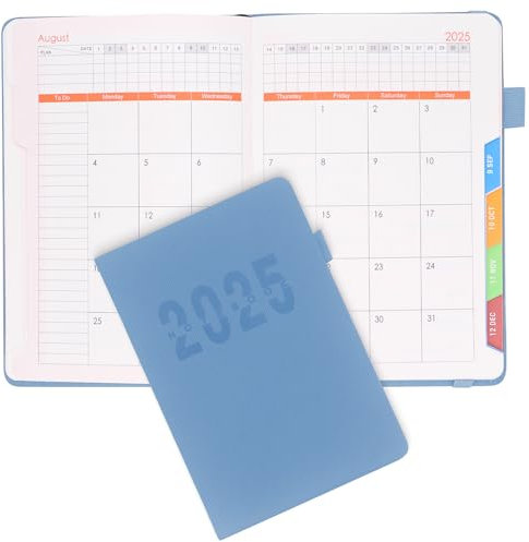 2025 Buchkalender, A5 Terminkalender, wochenplaner, 1 Tag pro Seite Tagesplaner mit Stundenplan, Zeitmanagement, 365-Tagesbüroplan, Akademischer Organisator, Geeignet für Home Office Schulen (Blau)