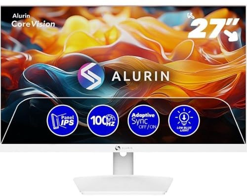 Alurin Monitor 27 Pulgadas IPS Full HD 100Hz FreeSync Blanco, Pantalla PC, 1ms MPRT, HDMI, Low Blue Light, Antirreflejos, Monitor Grande, Oficina y Gaming