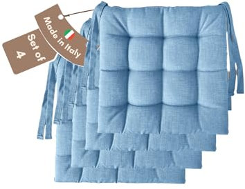 Il Tuo Artigiano Design 4 Stuhlkissen im Set, 40 x 40 cm 6 cm dick, Polsterung aus Schaumstoff und weichem Acryl, Sitzkissen Stuhl 4er Set, Stuhlkissen Outdoor 40x40 (4, Hellblau)